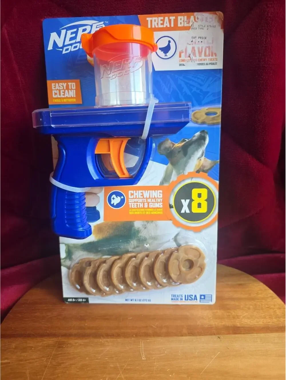 Nerf Dog Treat Blaster Gun with 8 Chicken Flavored Discs for your best friend